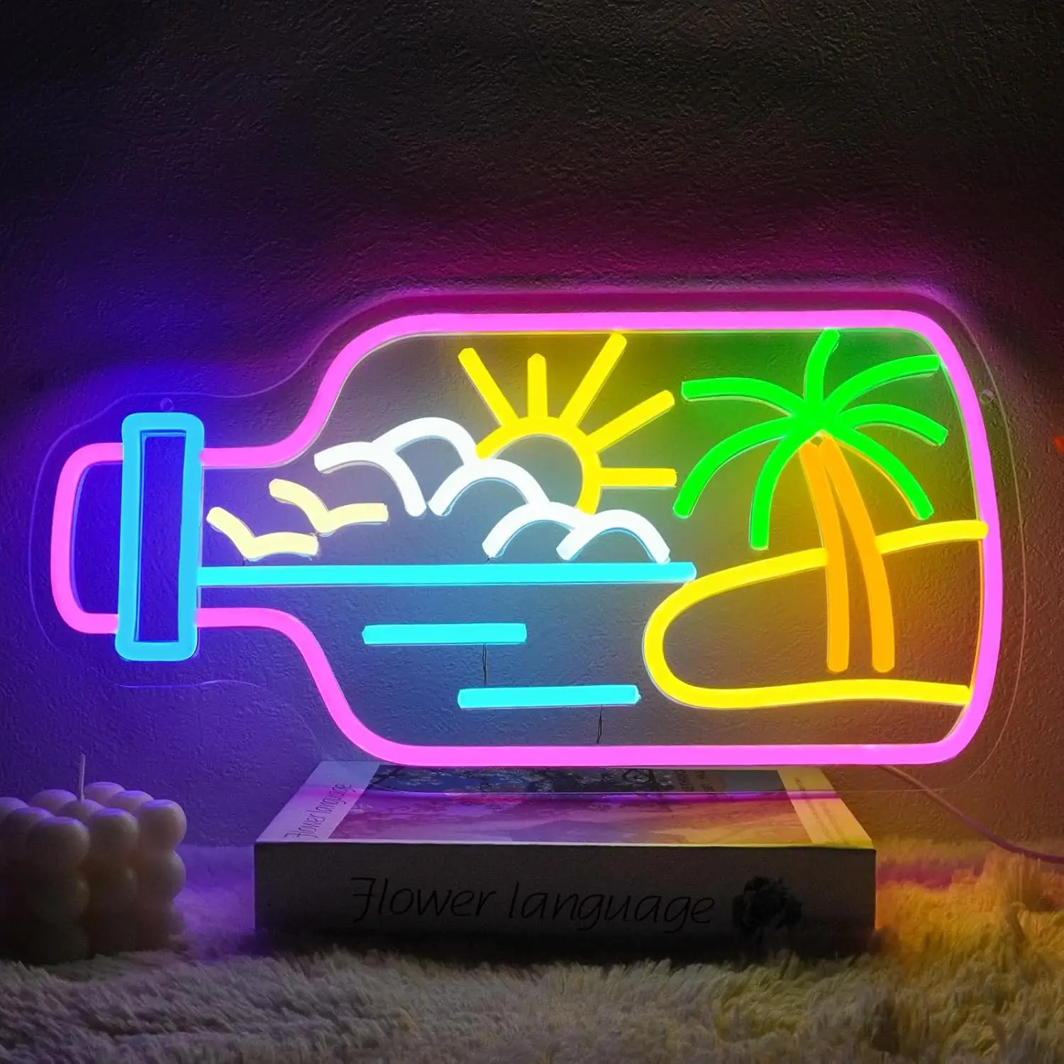 ボトルビーチネオンサイン-サマートロピックネオンライト-ヤシの木ledランプ-寝室-ハワイショップ-ビーチバー-パーティーデコレーション-ギフト