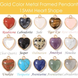 2pcs 15MM Heart Shape Natural Stone Quartz Crystal Tiger eye Amethyst Charms Pendant for DIY Jewelry Making Necklace Earring