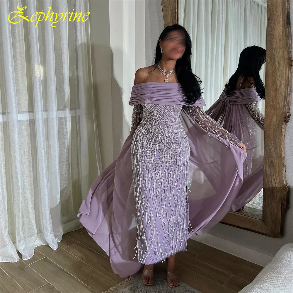 

Customized Straight Boat Neck Cap Sleeve Long Sleeves Elegant Evening Dress Delicate Bespoke Occasion Gowns Fashion Party Dress