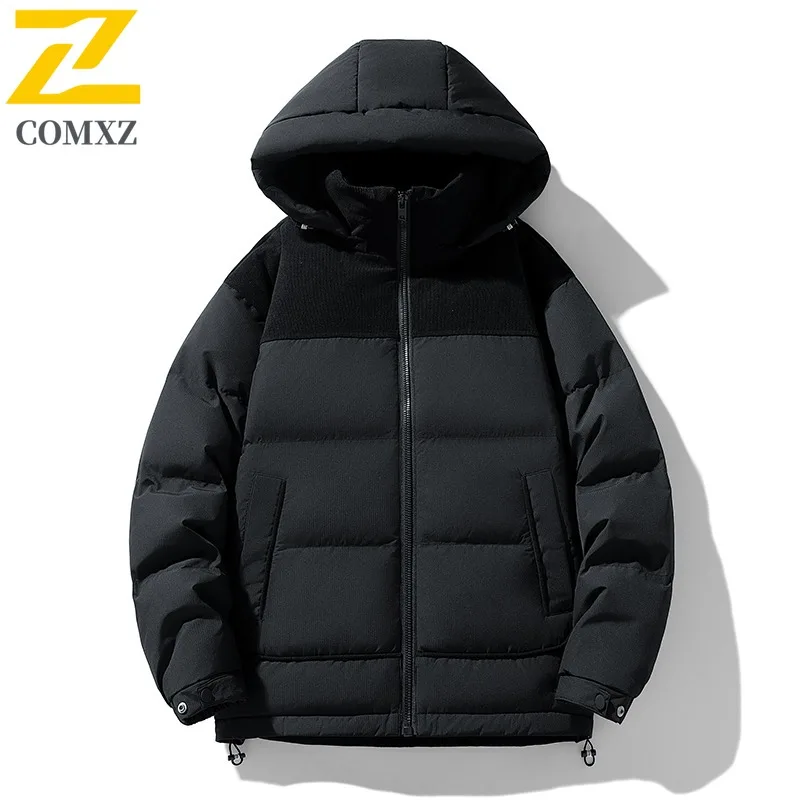 COMXZ الدافئة أسفل سترة مقنعين سميكة وسيم الحد الأدنى التزلج وسادة مبطنة الثلوج عالية الجودة مبطن سترة ملابس للرجال