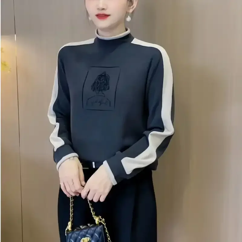 

Женский топ с высоким воротом и длинными рукавами, модные свободные облегающие базовые топы для мам, осенне-зимние топы