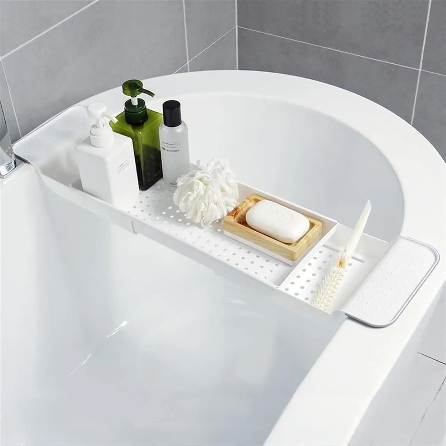 Bathtub Caddy Tray Extendable Bathroom Shelf Bathtub Tray Shower Caddy Basket Bath Tub Storage Rack Towel Holder Retractable Kit