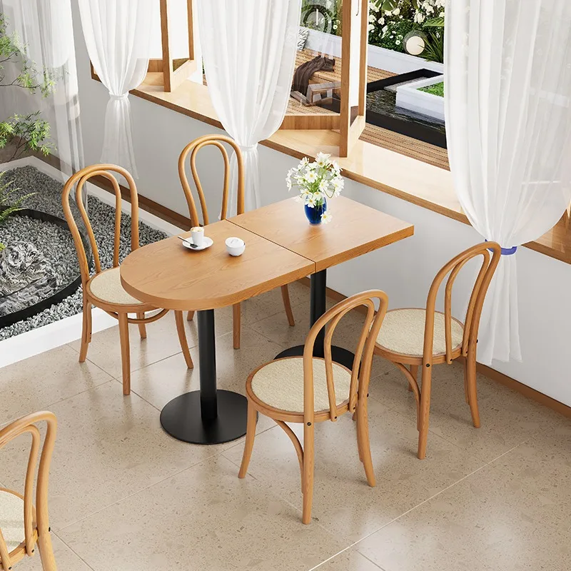 Café, Milchteeladen, Dessertladen-Tisch- und Stuhlkombination, Internet-Promi-Esszimmerstuhl aus massivem Holz im japanischen Stil