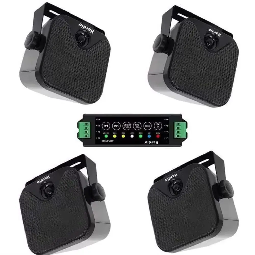 Herdio 4 Inch 4PCS 240W Bluetooth Golf Cart Speakers Waterproof Marine Stereo Sound System for Outdoor Boat ATV UTV Jeep Patio