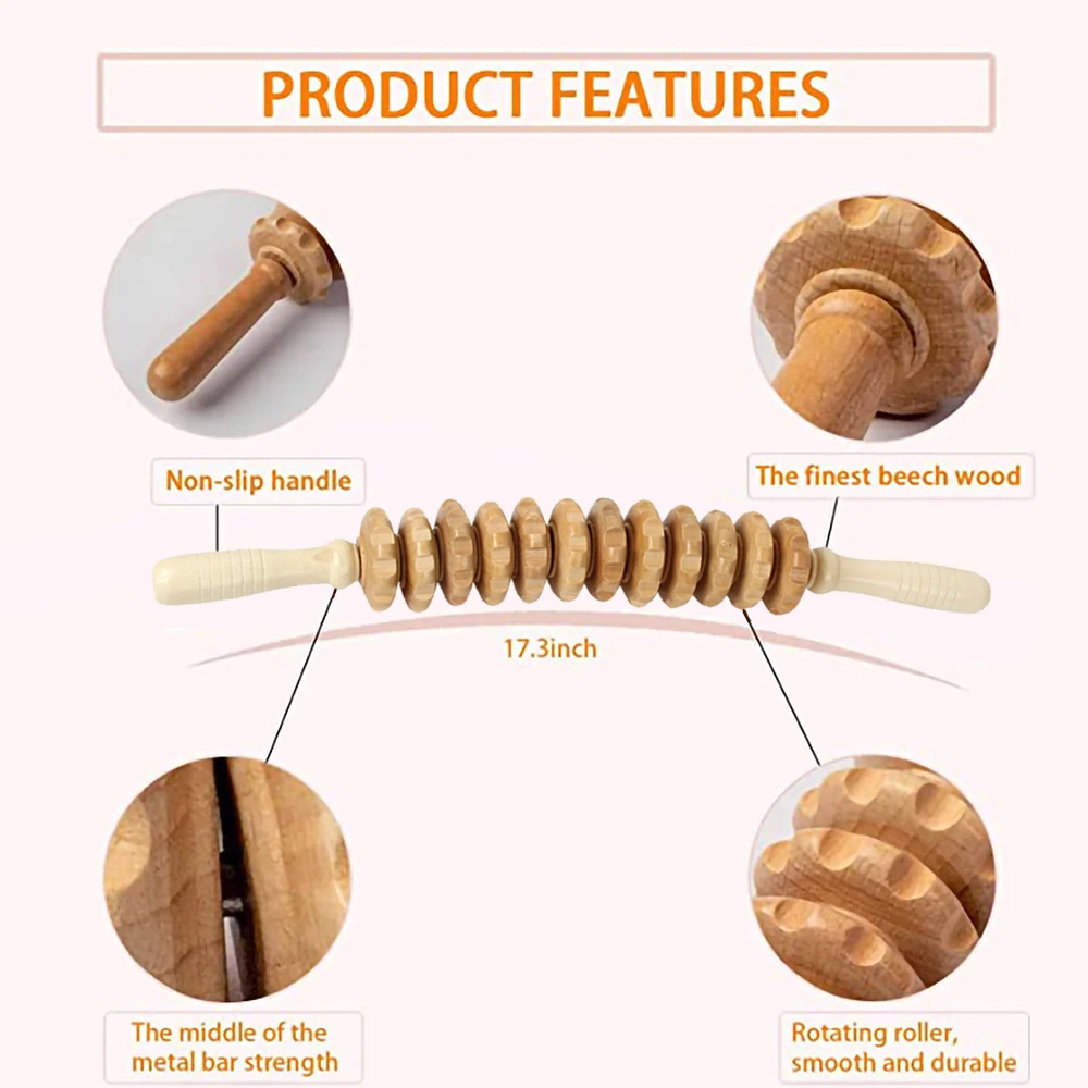 1 szt. Drewniany, zginany wałek do masażu Drewniane narzędzia do masażu, drenaż limfatyczny, punkt spustowy cellulitu Ręczne uwalnianie mięśni
