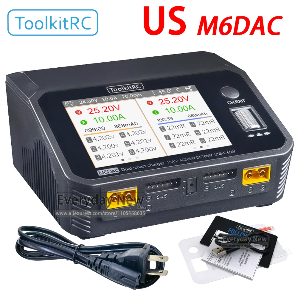 US ToolkitRC M6DAC Ausgewogene Ladegerät Lithium Batterie 1-6S Intelligente 2-Kanal AC/DC IPS Fernbedienung modell Auto Flugzeug FPV