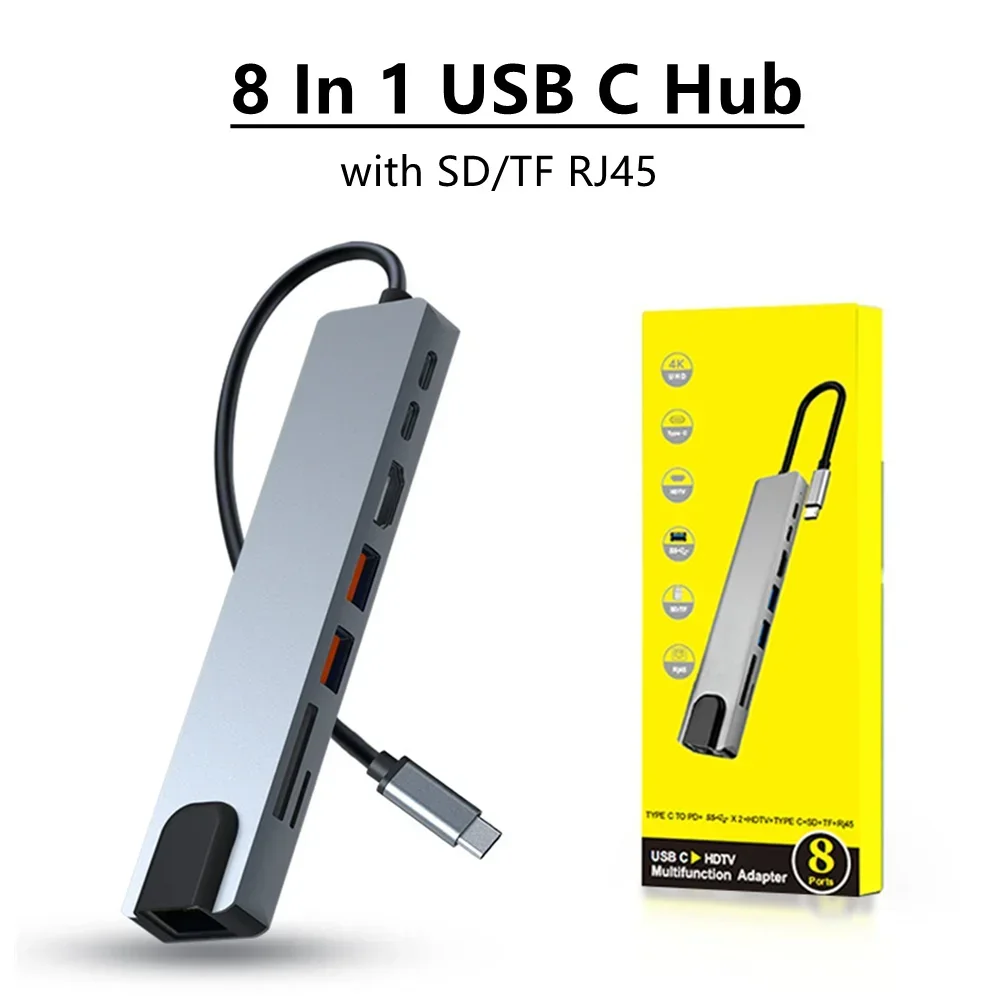 

USB C концентратор 8 в 1 с кардридером для SD/TF карт типа C 3,1 до 4K HD адаптер PD Быстрая зарядка для ноутбука компьютера