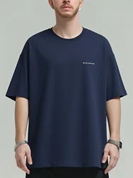 260 Grams Heavy Cotton Short Sleeved Letter Print Loose Oversized Mens T Shirt for Summer