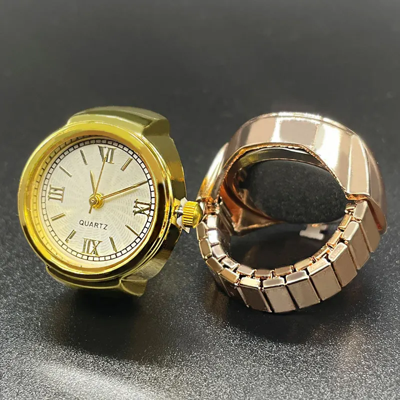 Fashion punk watch ring can rotate niche lovers finger watch mini clock can see the time retro creative elastic ring