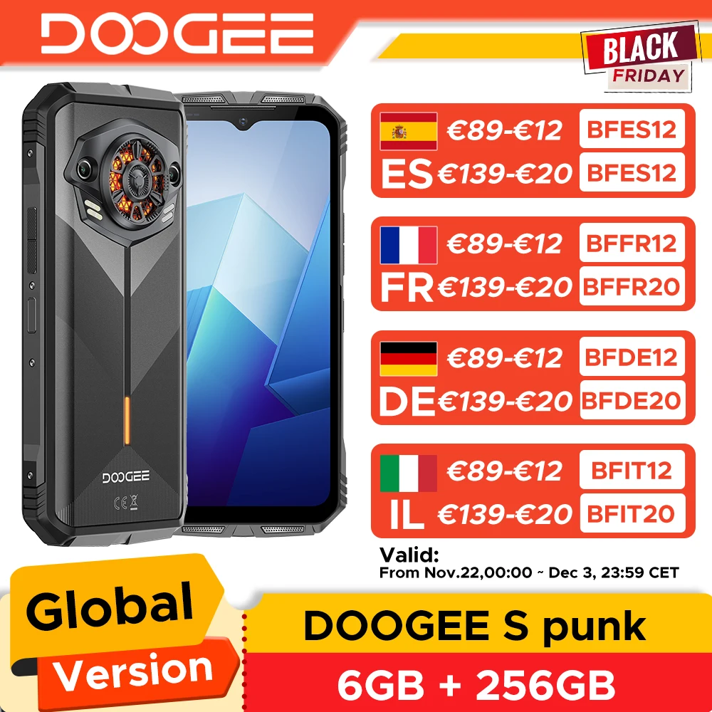 Global Version DOOGEE S Punk Rugged Phone LED Light Effect 6.58 60Hz Display 6GB + 256GB 34mm Large amp Speaker Android 14