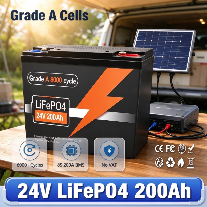 LiFePO4 Battery 12V 200Ah   6000 Cycles For Fishing Boat Trolling Motor Camping 12V Lithium Battery