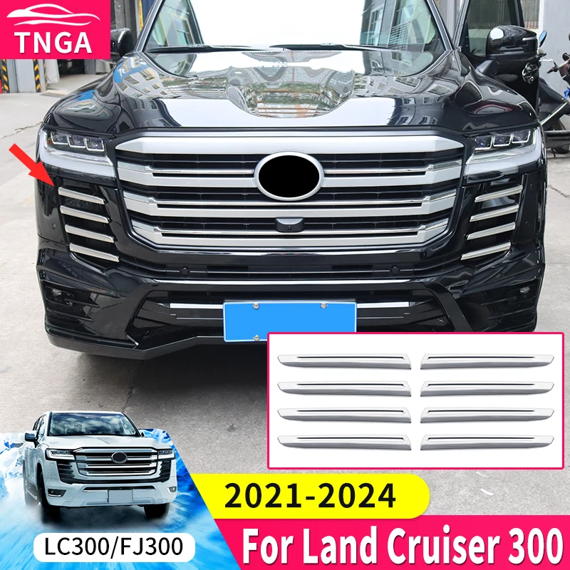 

For 2021 2022 2023 2024 Toyota Land Cruiser 300 Front Grille Decoration Chrome Kit LC300 Exterior Upgraded Accessories Stainless