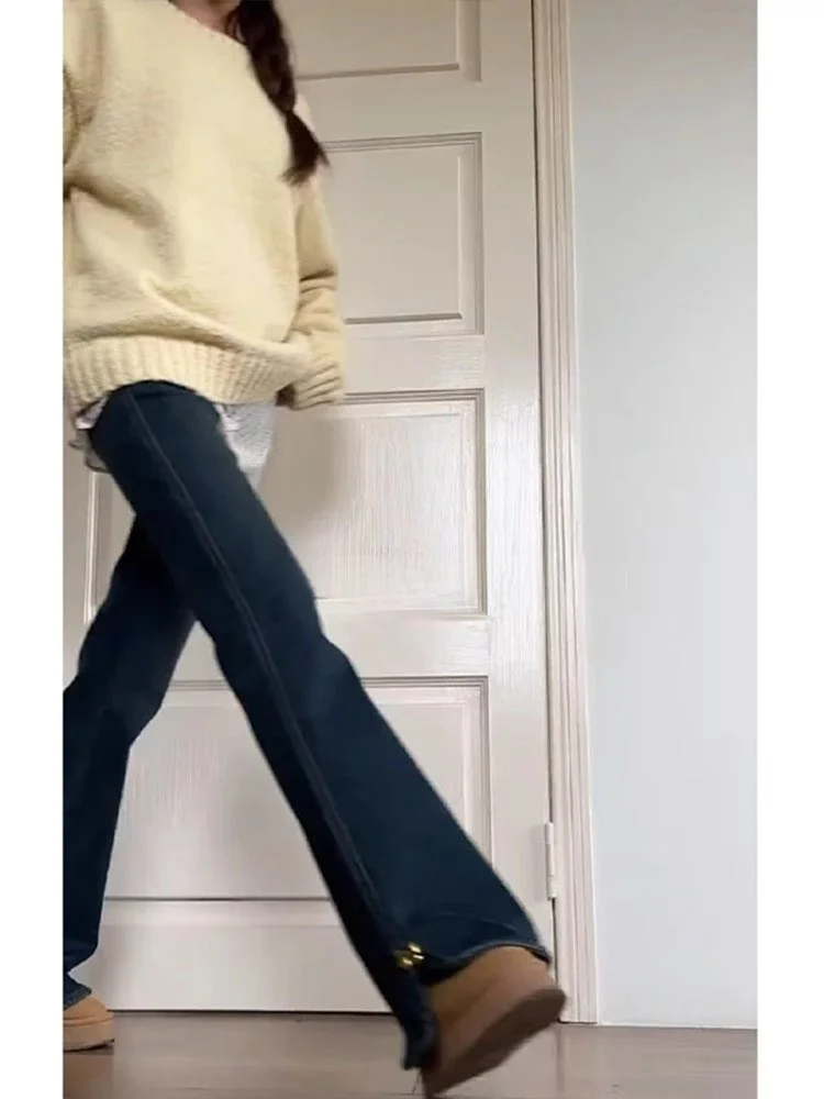 حجم كبير ارتفاع الخصر جرس بوت الجينز المرأة بسط فضفاض صالح الدينيم السراويل الخريف جديد Sle عادية Faion بنطلون طويل