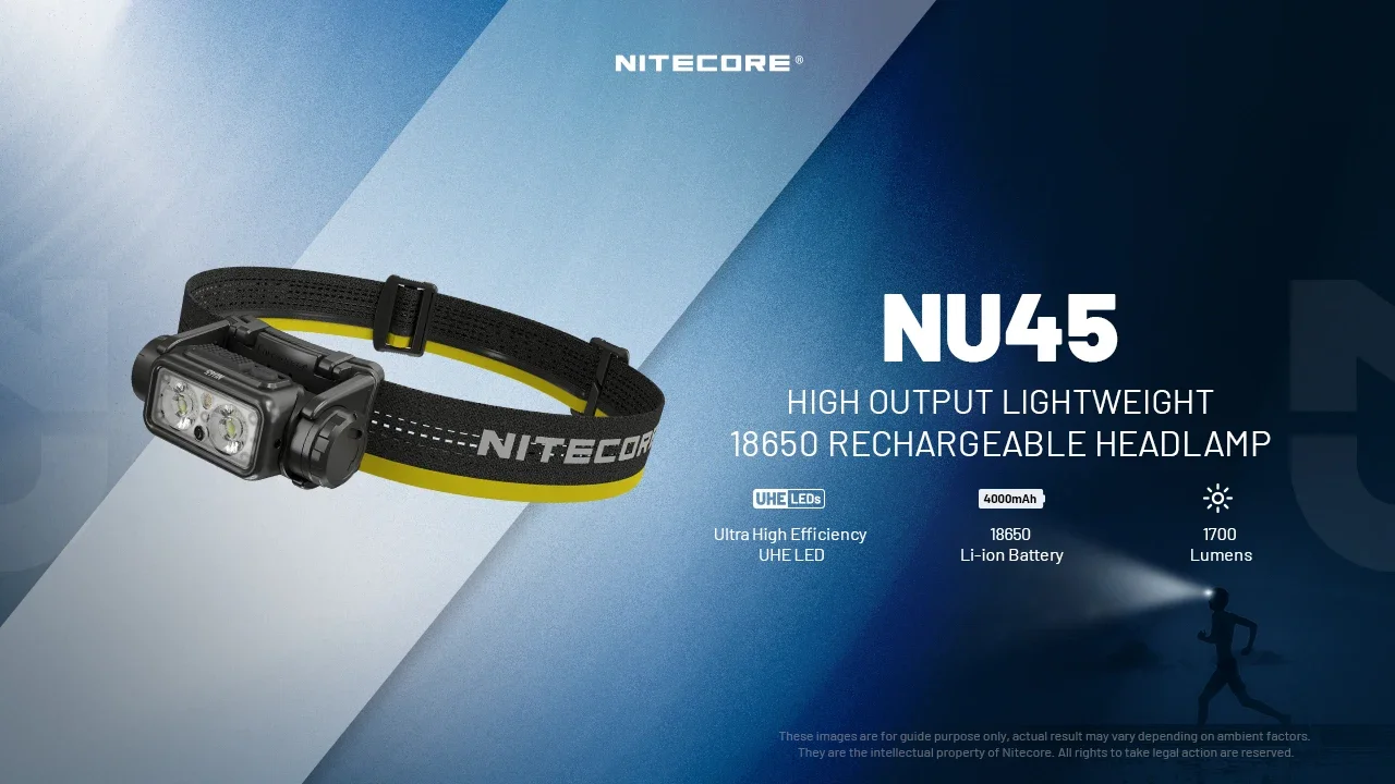 NITECORE NU45 1700Lumens LED 8 x NiteLab UHE LEDs Beam color White Light, Red Light Rechargeable HeadLamp Hiking/Trekking,