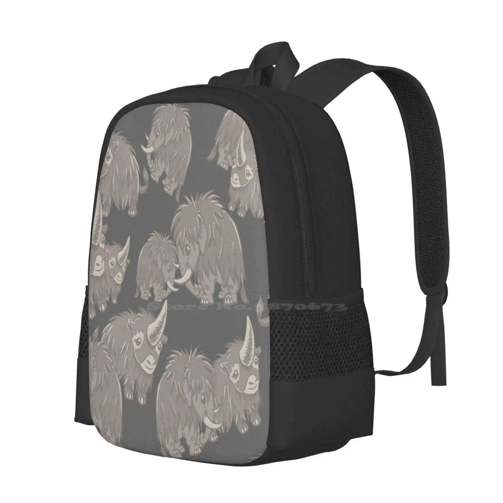 Woolly Mammoth And Woolly Rhino On Gray Grey Background Hot Sale Schoolbag Backpack Fashion Bags Woolly Mammoth Woolly