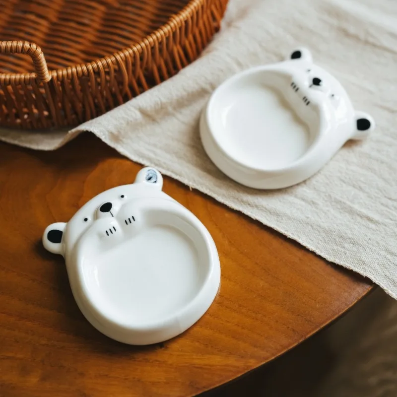 Hand Pinched Ceramic Bear Sauce Dish, Japanese Underglaze Color, Soy Sauce Vinegar Dipping Plate for Sushi