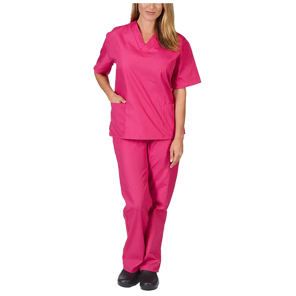 Effen Kleur Hoge Kwaliteit Nieuwe Scrub Uniformen Pak Schoonheid Dierenwinkel Uniformen Salon Dames Scrub Set Werkkleding Scrub Top + Broek