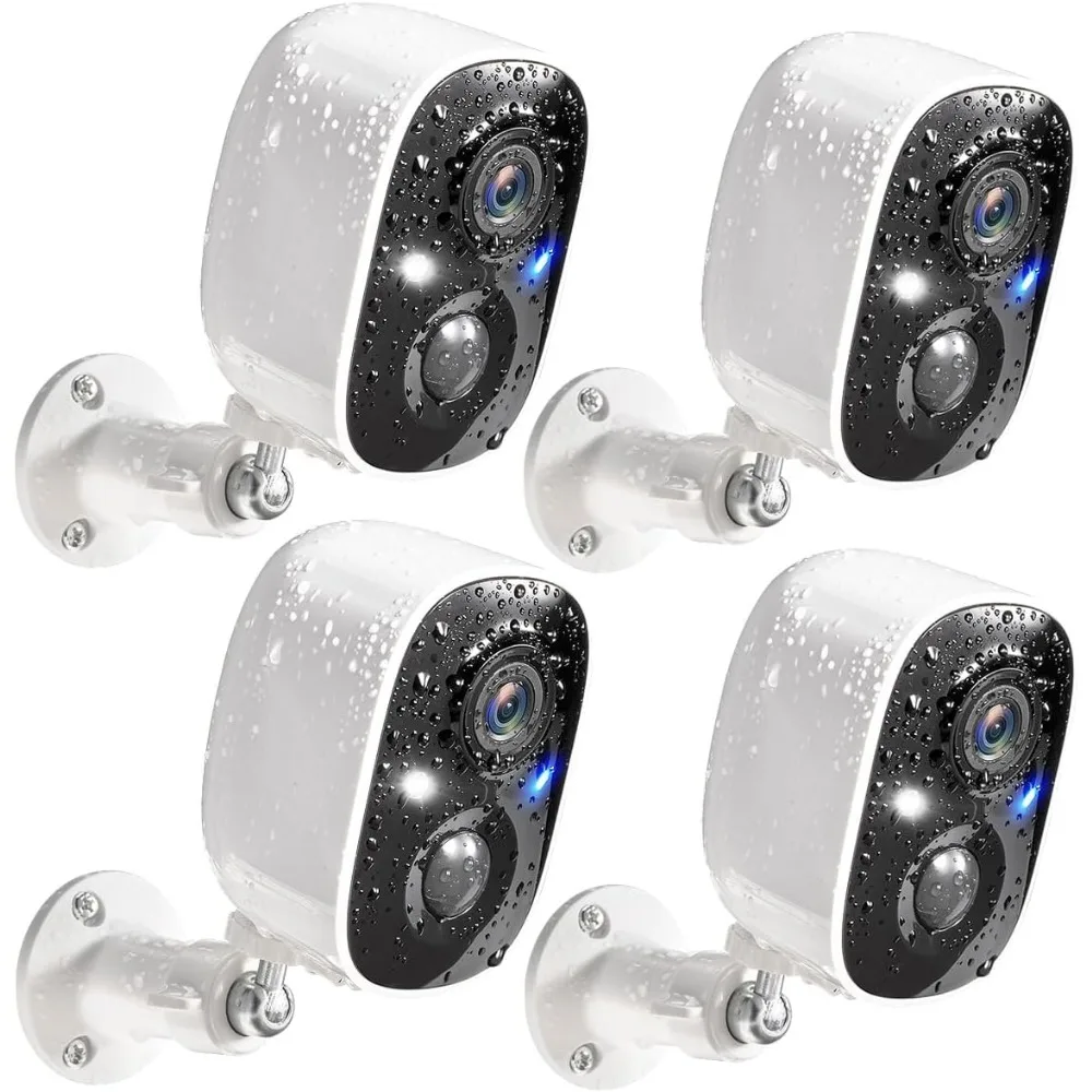 Outdoor Security Cameras 4-Pack: 2K Battery, Night Vision, Motion Detect, 2-Way Audio, Weatherproof, Remote, Cloud/SD Storage
