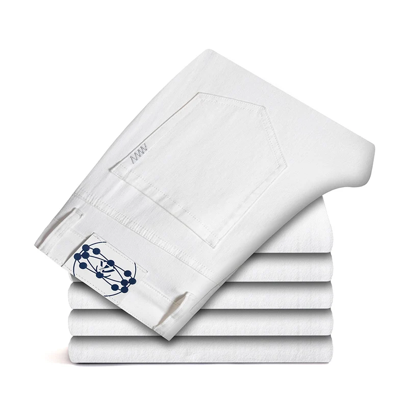 

2025 Light Blue White Jeans Youthful Vitality Cloth Cotton Stretch Men Regular fit Straight Trousers Midweight Casual Pants