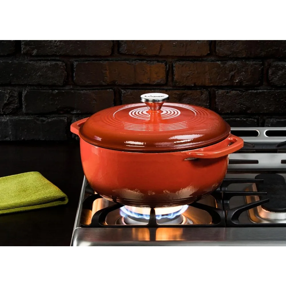 Quart Enameled Cast Iron Dutch Oven with Lid – Dual Handles – Oven Safe up to 500° F or on Stovetop - Use to Marinate, Cook