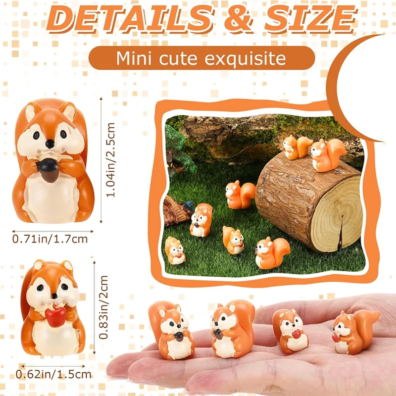 5/10 Pcs Mini Resin Squirrel Miniature Animal Figurines for DIY Craft Micro Landscape Ornament Decoration