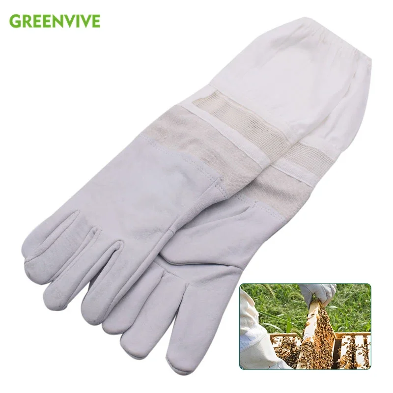 Beekeeper Gloves Sheepskin Ventilated Mesh Beekeeping Gloves with Long Sleeves Anti Bee Gloves Beekeeper Prevent Beehive Tools