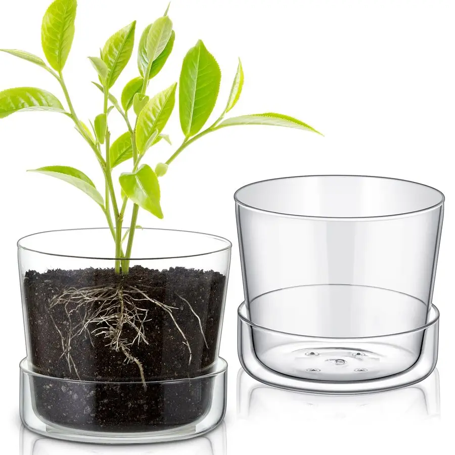 

2 комплекта 6-дюймовых стеклянных кашпо с дренажным отверстием и поддоном, прозрачные комнатные горшки для растений с подставкой, современные декоративные стеклянные горшки для орхидей