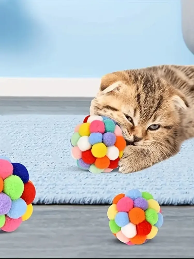 1/3PCS Katze Spielzeug Katze Plüsch Ball Spielzeug Haustier Elastische Glocke Ball Selbst Hallo Ball Spielen Katze bunte Woll Ball