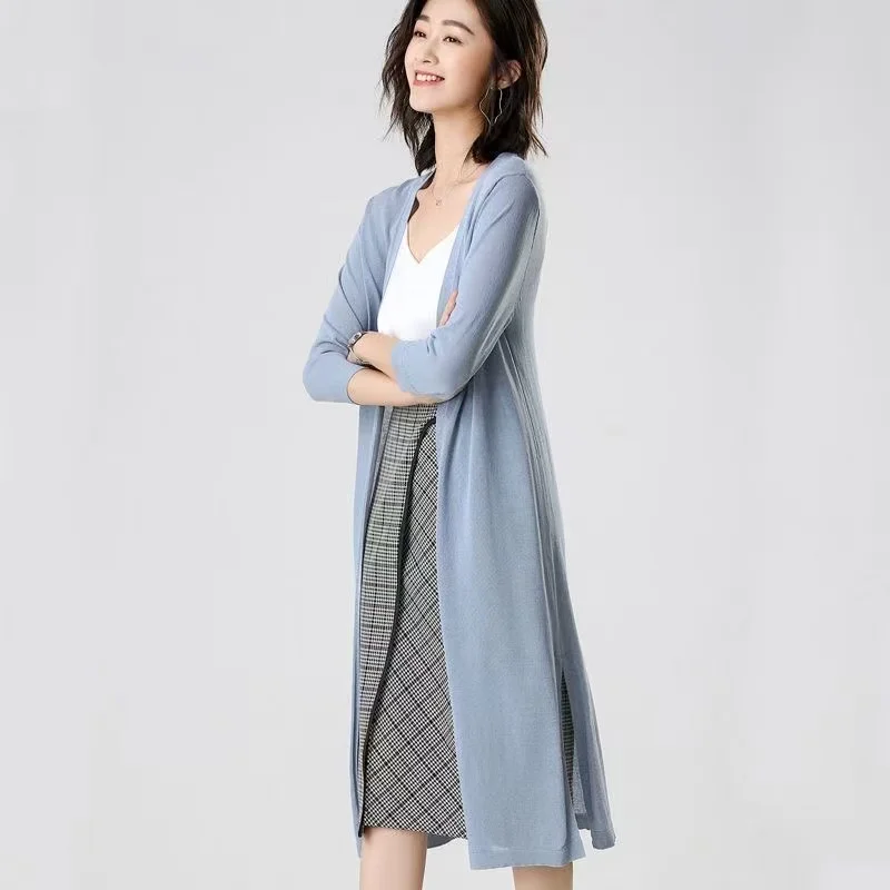 2025Women Spring Summer Sun Protection Clothing Long Cardigan Female Knitted Sweater Women  Ice shreds Coat Ladies Shawl