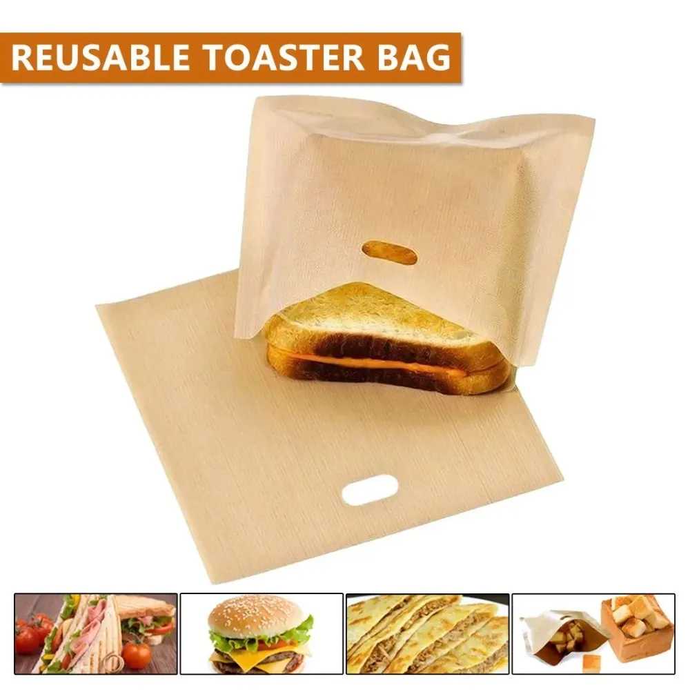 1PC Polyester Reusable Toaster Bag Snack Organizer Microwave Heating Non Stick Bread Bag Reusable Baking Sheets Sandwich Bags