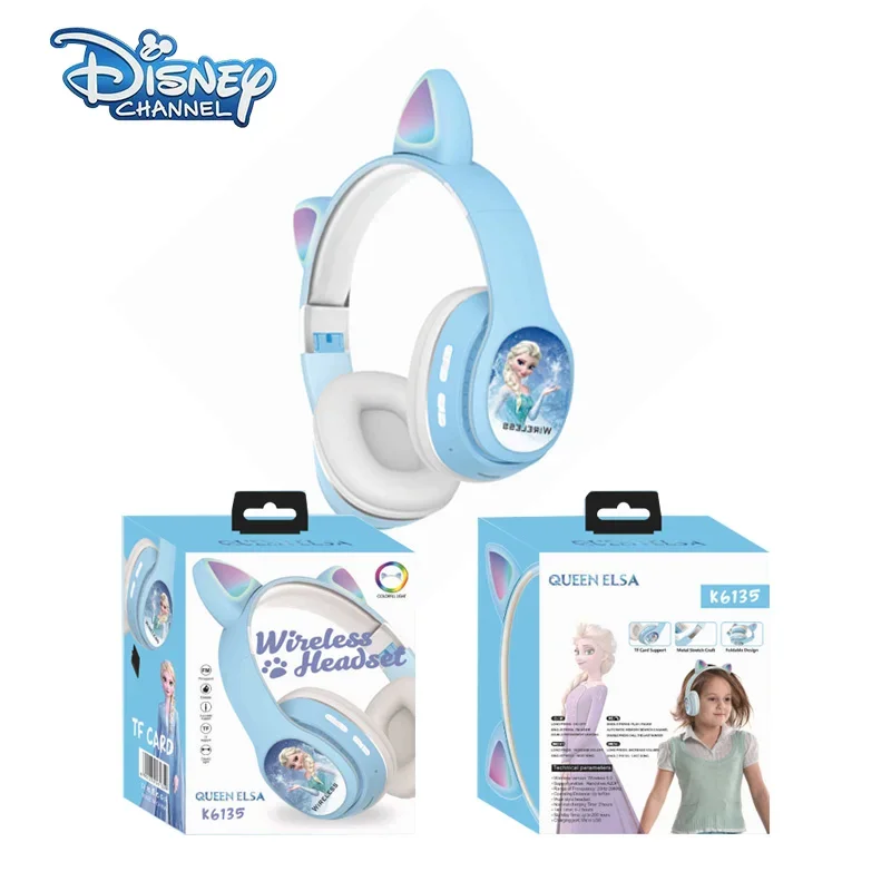 

New Disney Ice and Snow Edge Headworn Bluetooth Earphones 5.0 Children's Cartoon Mickey LED Lights Colorful Illumination Card