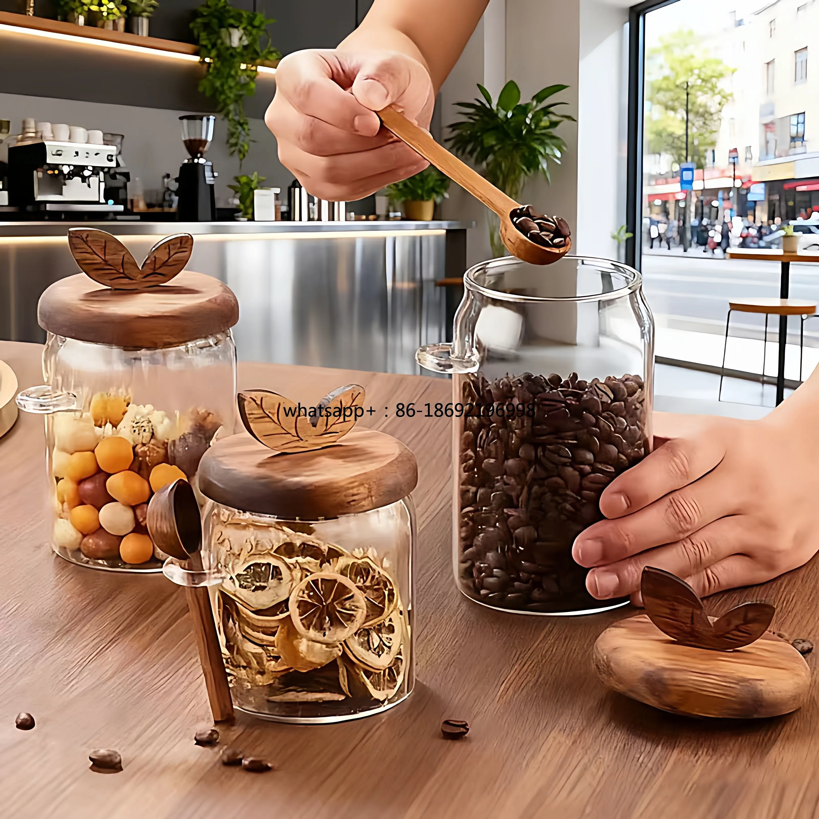 High Borosilicate Glass Sealed Tank Coffee Bean Storage Tank with Spoon and Lid Moisture-proof Tank Tea Can Food Grade Storage