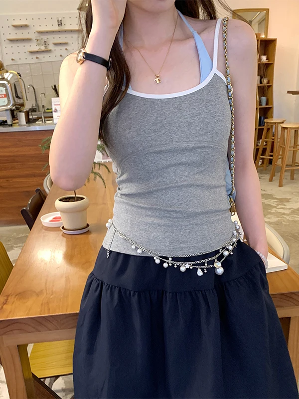 Gilet con cinturino con spalle scoperte dal design sexy per ragazza Abbigliamento estivo da donna all'aperto con imbottitura interna per il petto Top Bal Svel