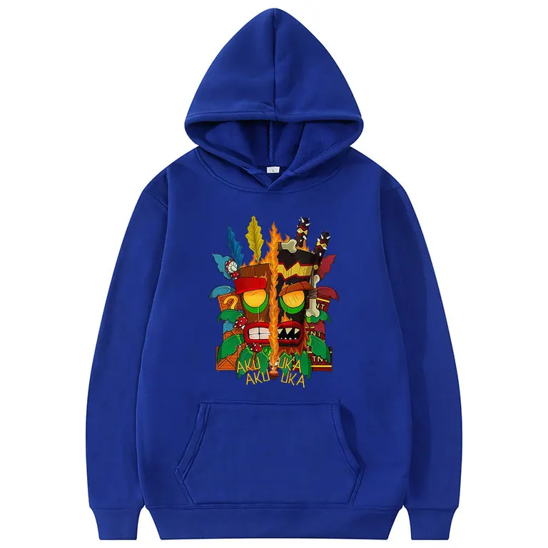 Game Crash Bandicoot Aku Uka Graphic Hoodie Men Women Casual Fleece Cotton Vintage Sweatshirt Men's Fashion Oversized Pullover