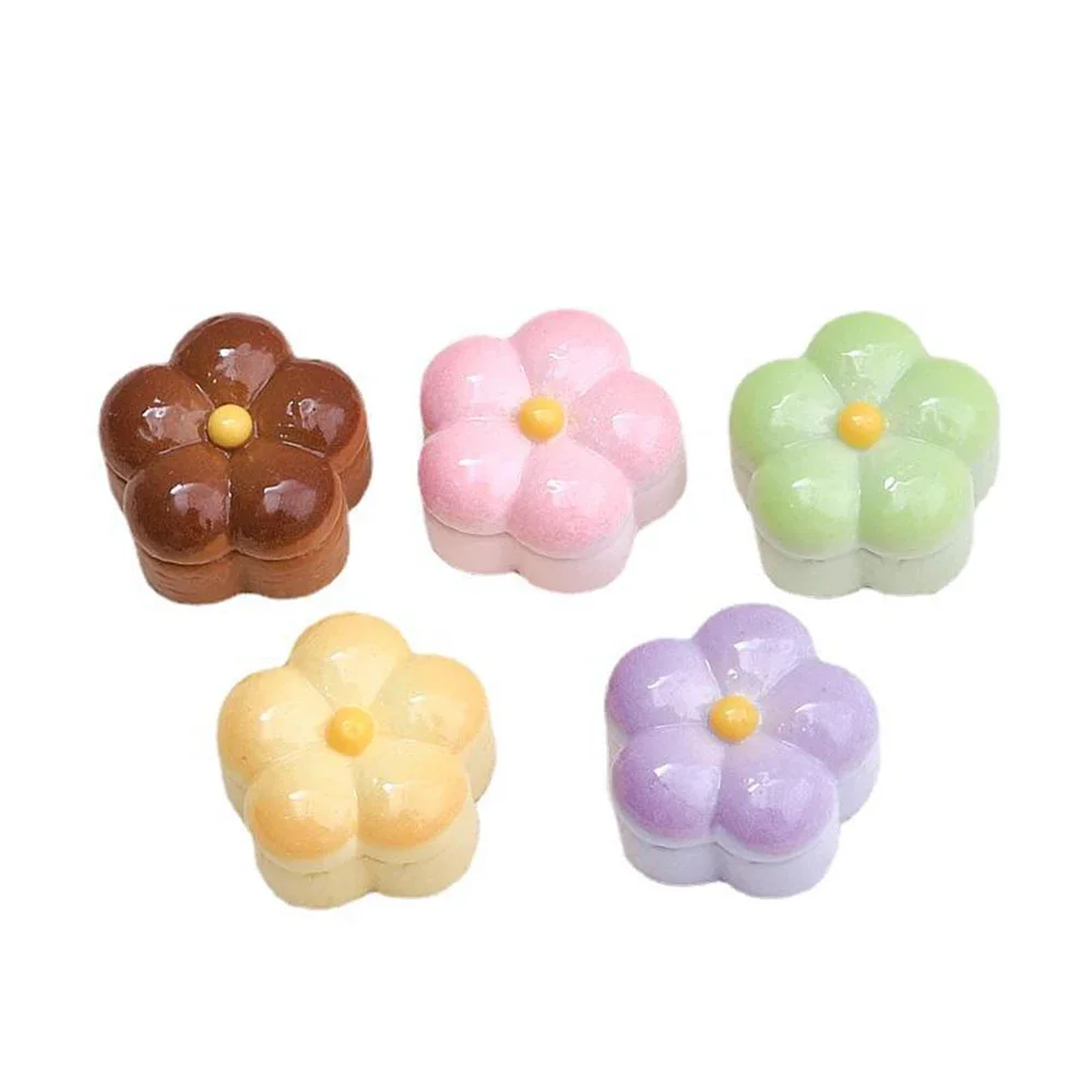 10PCS Shiny Five Petal Flower Cake Miniature Flat Back Resin Cabochons For Hairpin Scrapbooking DIY Home Decor Craft Accessories