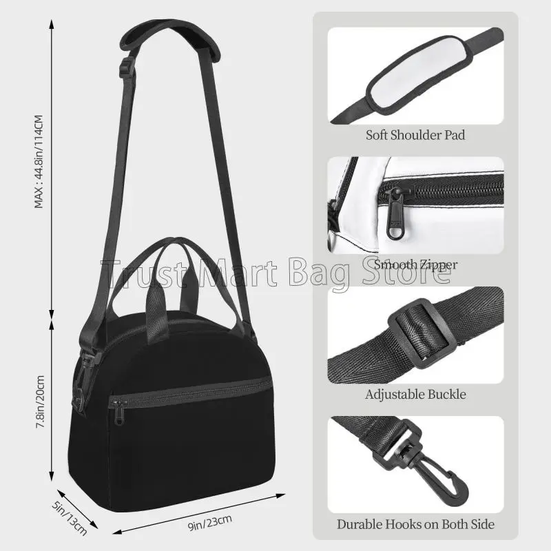 Black Solid Color Insulated Lunch Box Leakproof Thermal Cooler Lunch Bag with Adjustable Shoulder Strap for Work Picnic Beach
