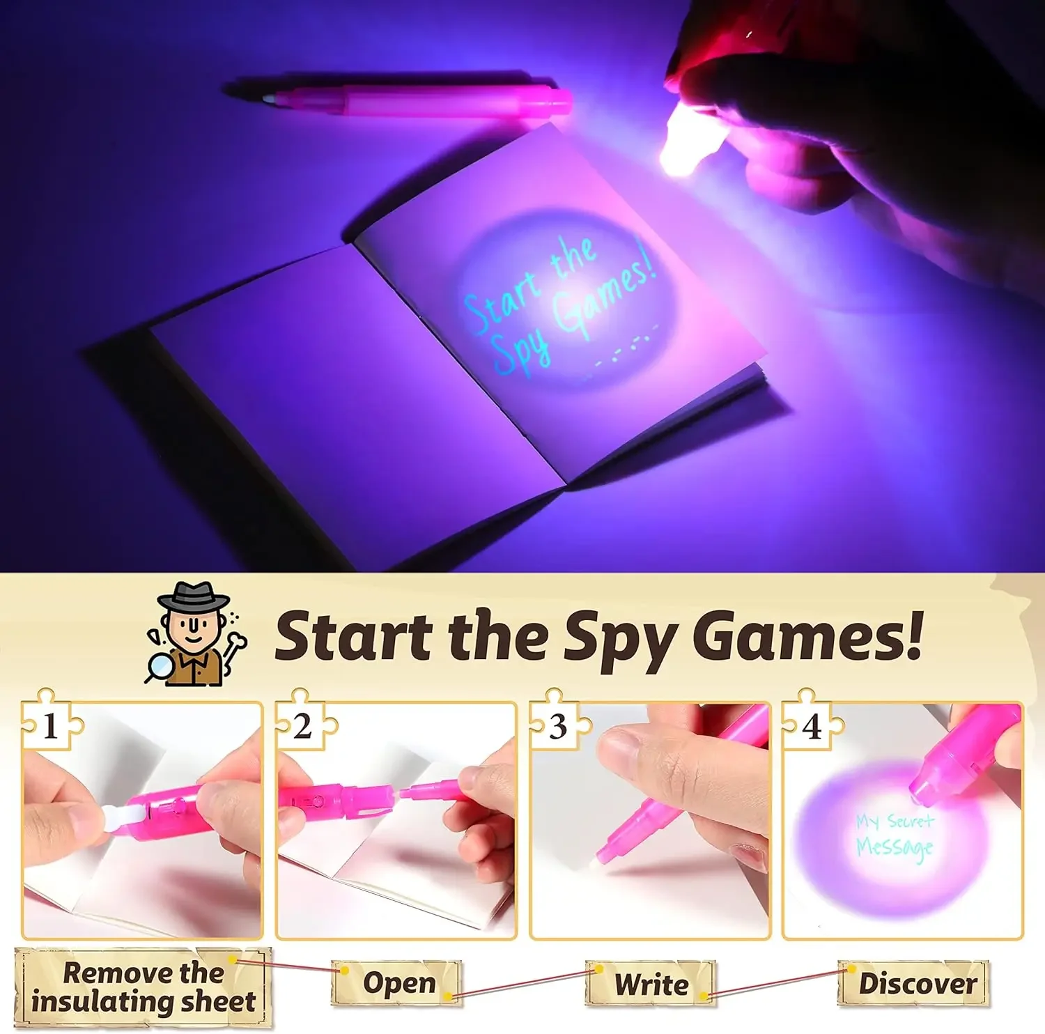 8pcs Invisible Ink Pen with UV Light Spy Pen Magic Marker Spy Pen Invisible Ink Pen Simple Invisible Ink Highlighter Pen School