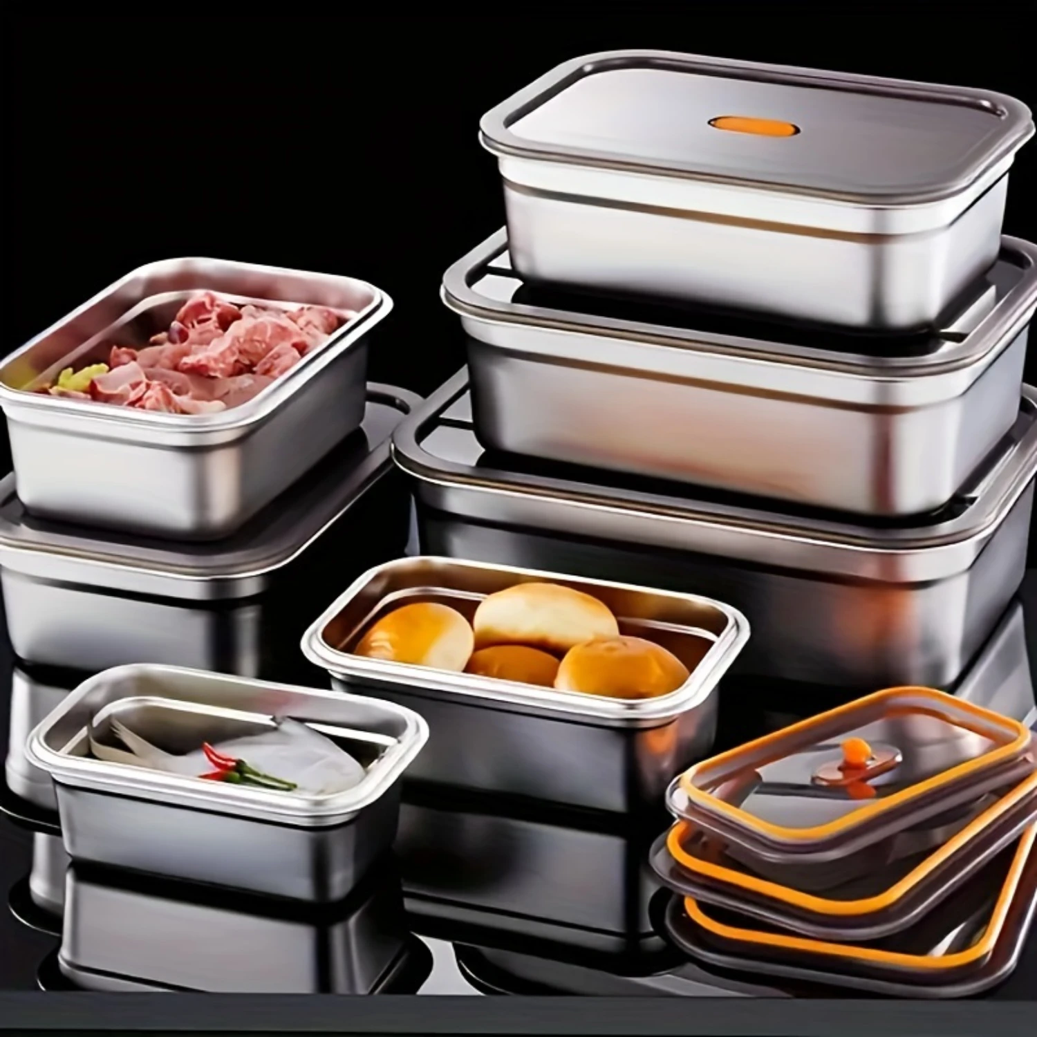 Stainless Steel Food Crisper With Sealed Lid, Double Ear Sealed Leak Proof Reserve Box, Ice Cream Jar, Snack Cake Container, Tak