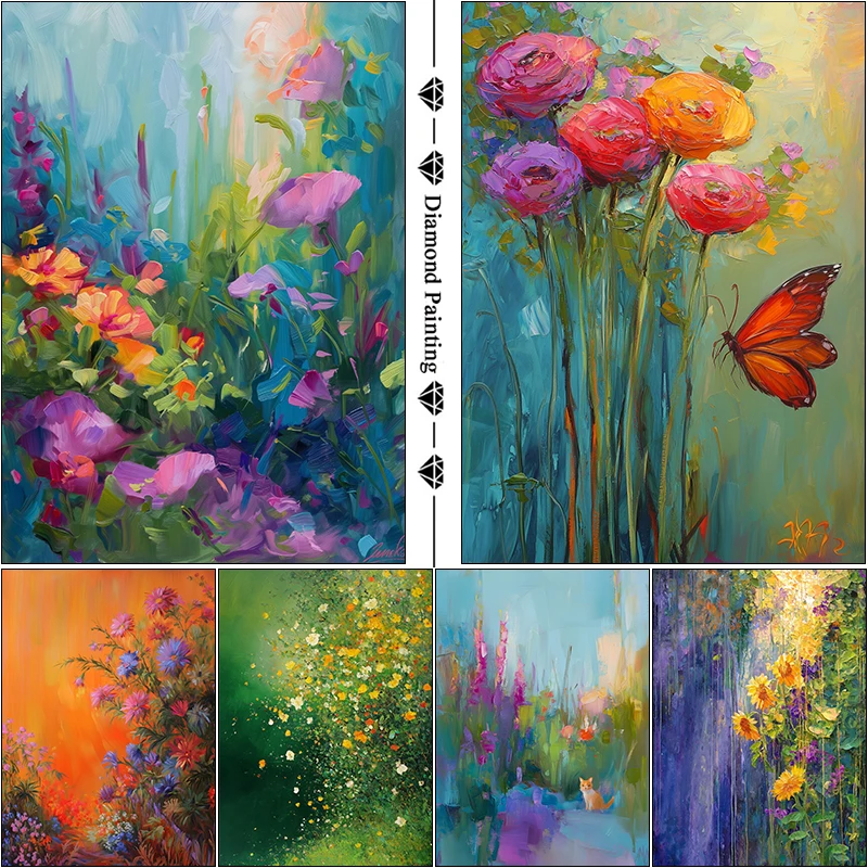 Diamond Painting New 2024 Impressionist Painting Of Vibrant Flowers 5d Diamond Art Cross Stitch Full Rhinestones Art Crafts Gift