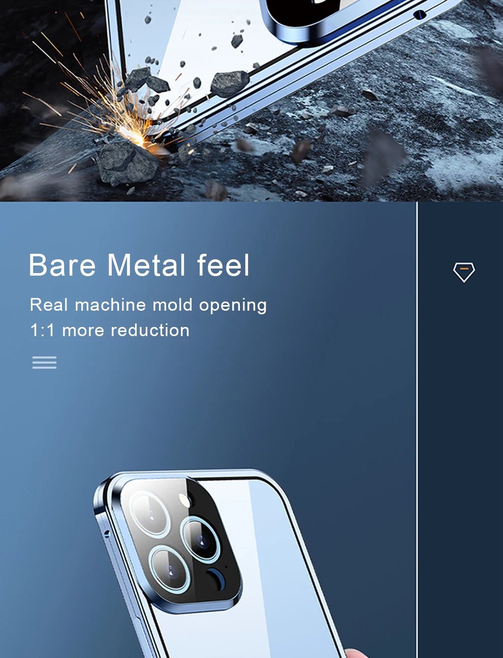 360 ° Vollständiger Schutz aus Metall, magnetisch, doppelseitig, Glas-Snap-Lock-Hülle für iPhone 16 Pro Max, 14, 12, 11, 13, 15 Pro Max, Stoßstangenabdeckung – Detail 2