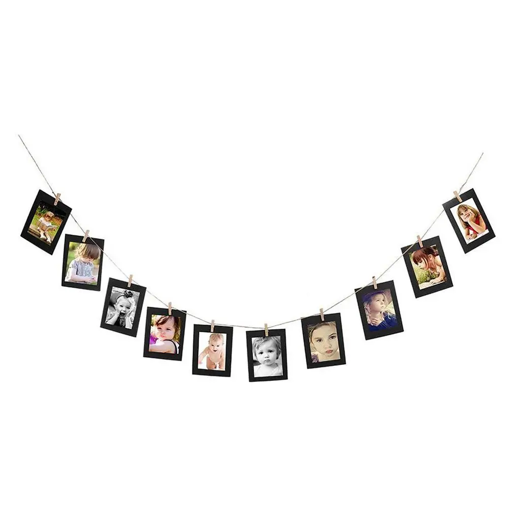 

Picture Frame Display Stand Paper Wall Black Wooden Photo with Clips Vintage Home Decor