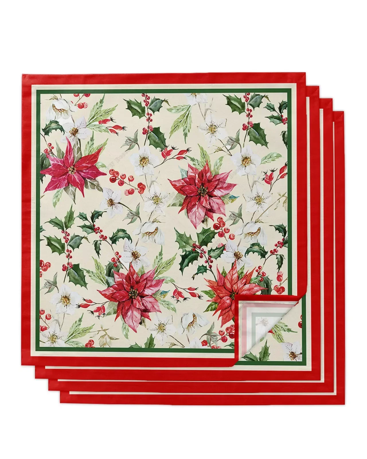 Christmas Winter Flower Poinsettia Berry Table Mat Holiday Kitchen Dining Table Decor Placemat Wedding Party Decor Table Napkin