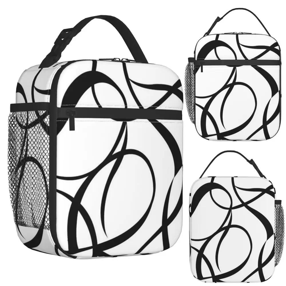 4 Pcs - 45cm 18In - Geometric Abstraction Line Insulated Lunch Bag for Women Children Portable Food Boxes Thermal Lunch Box Tote