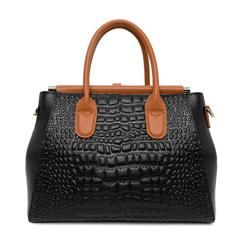 Aidrani New women's leather bag, large capacity color blocking design handbag with crocodile pattern printed on the surface