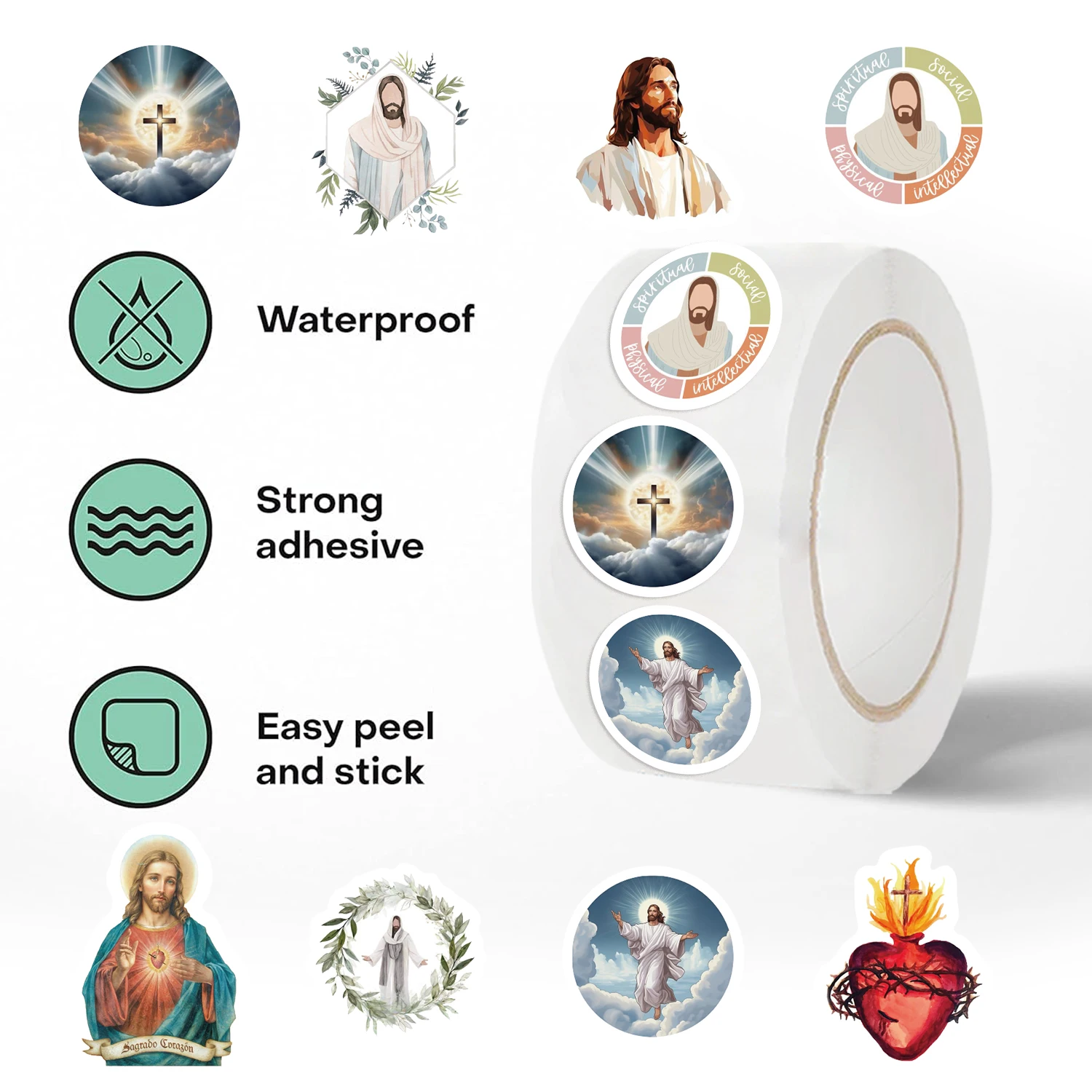 500 STKS Religieuze Jezus Stickers Esthetische Cartoon PVC Decal Roll voor Flessen Laptops Telefoons Skateboards Scrapbooking Sticker