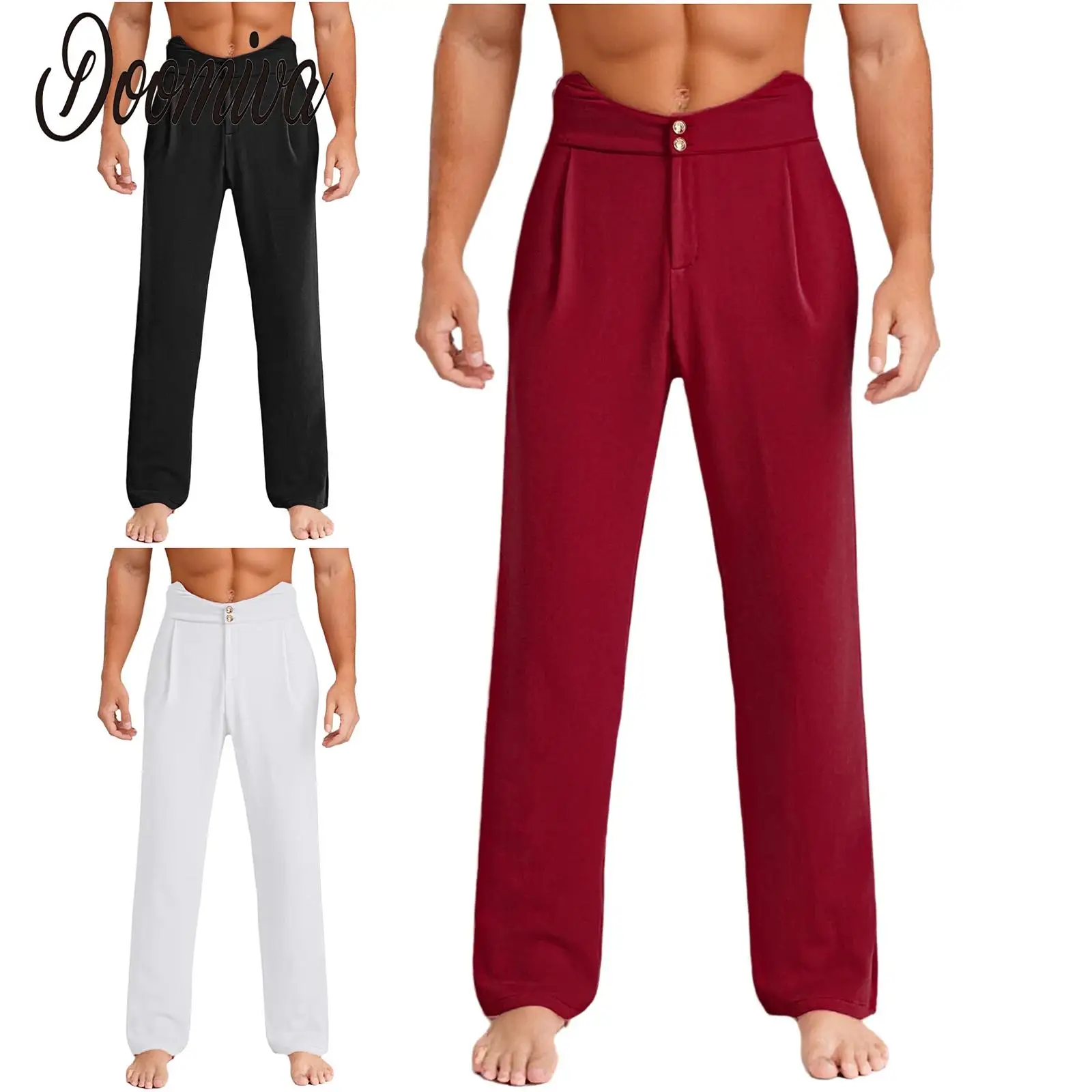 

Men Latin Dance Ballroom Worship Long Pants Elastic Waistband Loose Straight Trousers for Jazz Rumba Tango Modern Dance Costume