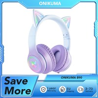ONIKUMA B90 Cat Ear Wireless Bluetooth Headphones, RGB Lights, HD Microphone, Bluetooth 5.3, 7.5H Playback Time, Folding Storage