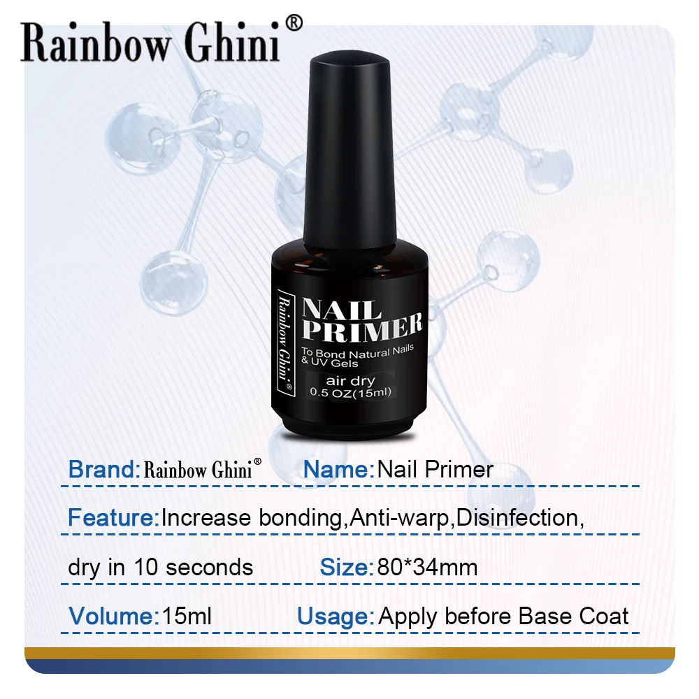 Rainbow Ghini 15ml Professional Nail Prep Nail Primer Degreasing Base Coat Top Coat Base Coat Design Vernis For Nails Desiccant