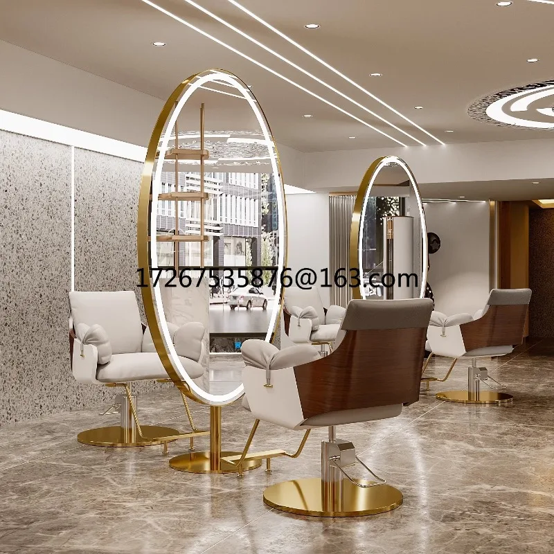 

Barber shop mirror table, special double-sided mirror for hair salon, barber shop with light, hairdresser floor mirror