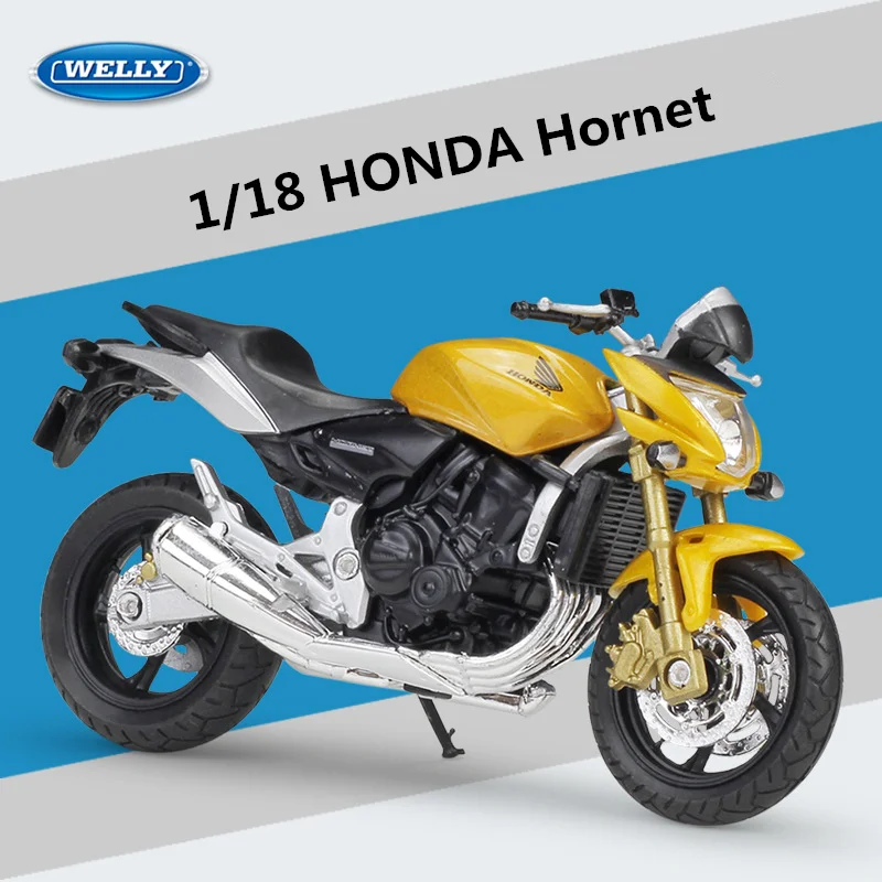 

Welly 1:18 HONDA Hornet, модель спортивного мотоцикла из сплава, литая под давлением металлическая уличная модель мотоцикла, коллекция имитаций, детские игрушки, подарок